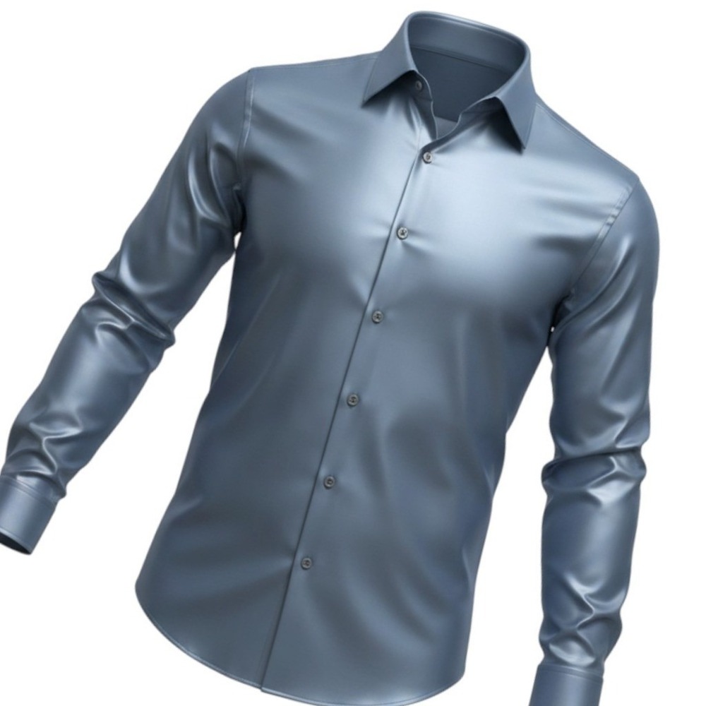 Mens Shiny Satin Finish Stretch Button Down Shirt 39 Blue Modern Semi-Formal New